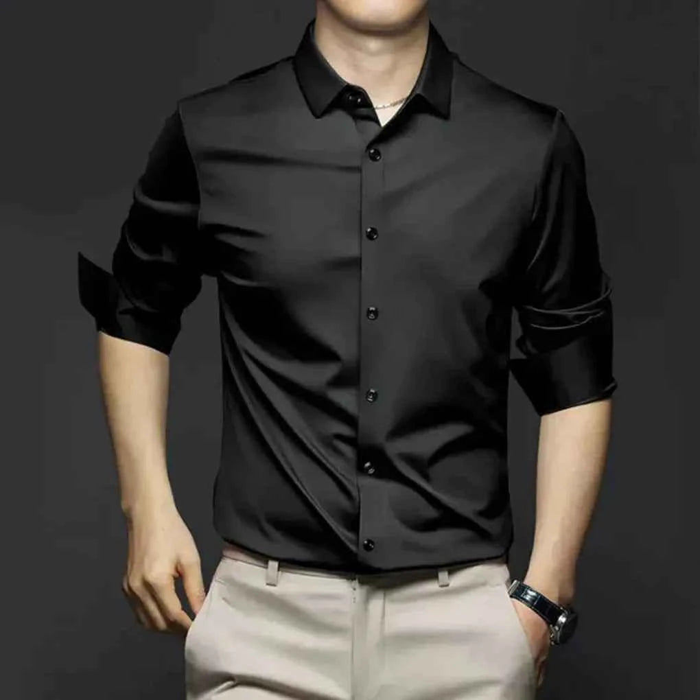 Men's Stylish Wrinkle-Free Dress Shirt – Easy Care and Comfortable Black