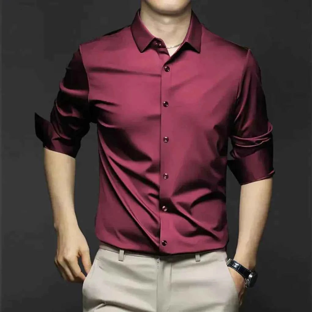 Men's Stylish Wrinkle-Free Dress Shirt – Easy Care and Comfortable Red
