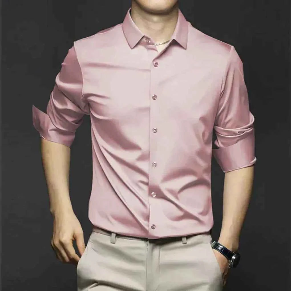 Men's Stylish Wrinkle-Free Dress Shirt – Easy Care and Comfortable Pink