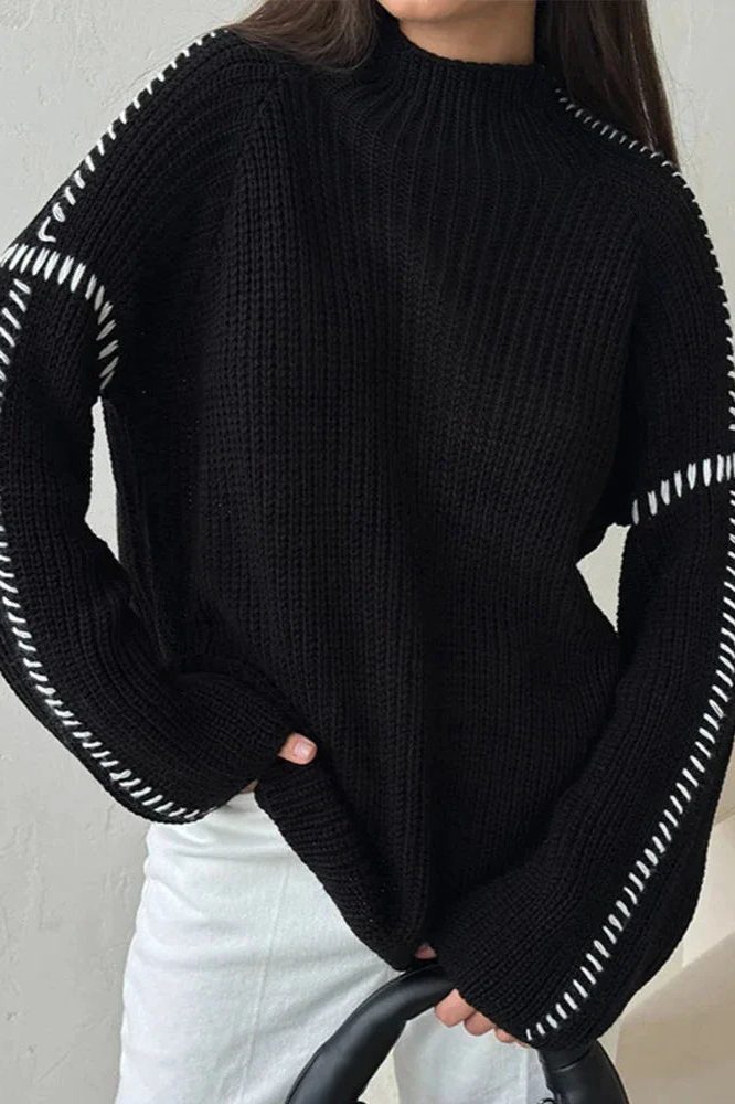 Women's Chunky Knit Oversized Sweater with Mock Neck