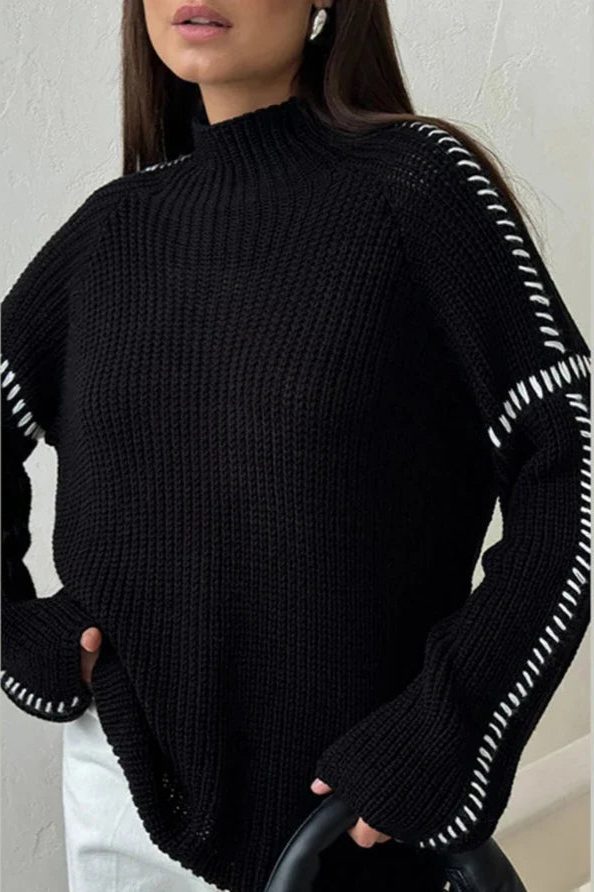 Women's Chunky Knit Oversized Sweater with Mock Neck