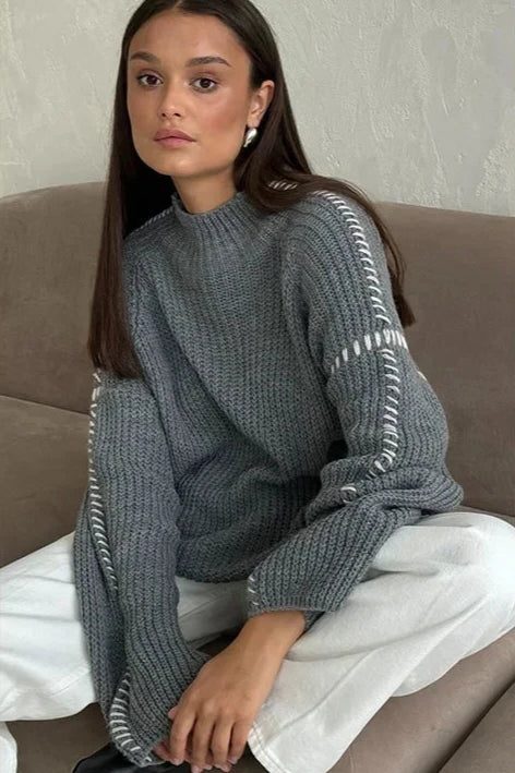 Women's Chunky Knit Oversized Sweater with Mock Neck