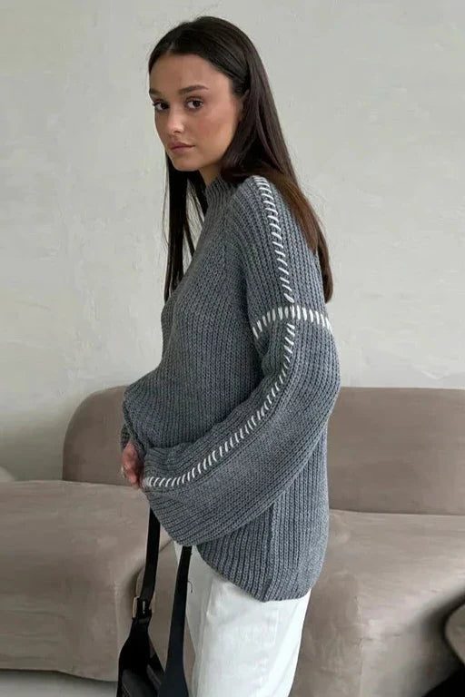 Women's Chunky Knit Oversized Sweater with Mock Neck