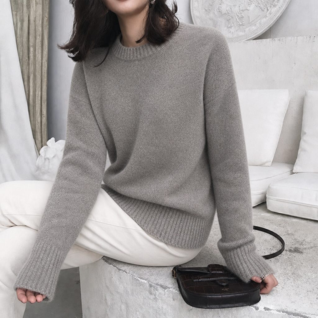 Women's Oversized Sweater with Crew Neck and Balloon Sleeves Grey One Size