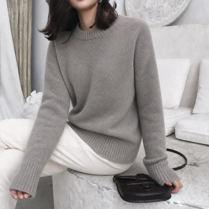Women's Oversized Sweater with Crew Neck and Balloon Sleeves Grey One Size