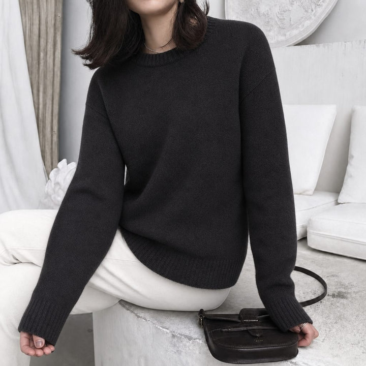 Women's Oversized Sweater with Crew Neck and Balloon Sleeves Black One Size