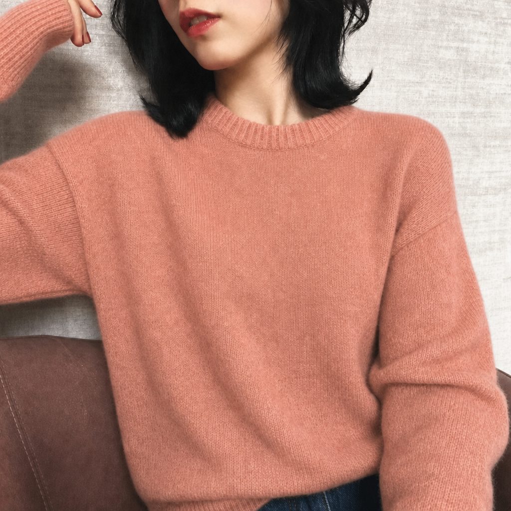 Women's Oversized Sweater with Crew Neck and Balloon Sleeves Pink One Size