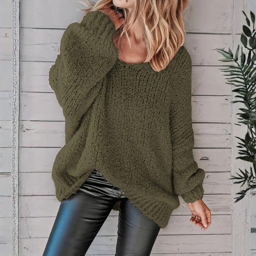 Women's Oversized Crew Neck Sweater with Long Sleeves Green