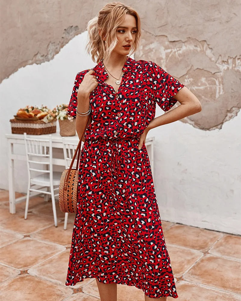 Elegant Lightweight Midi Summer Dress - Comfortable Style for Women Red