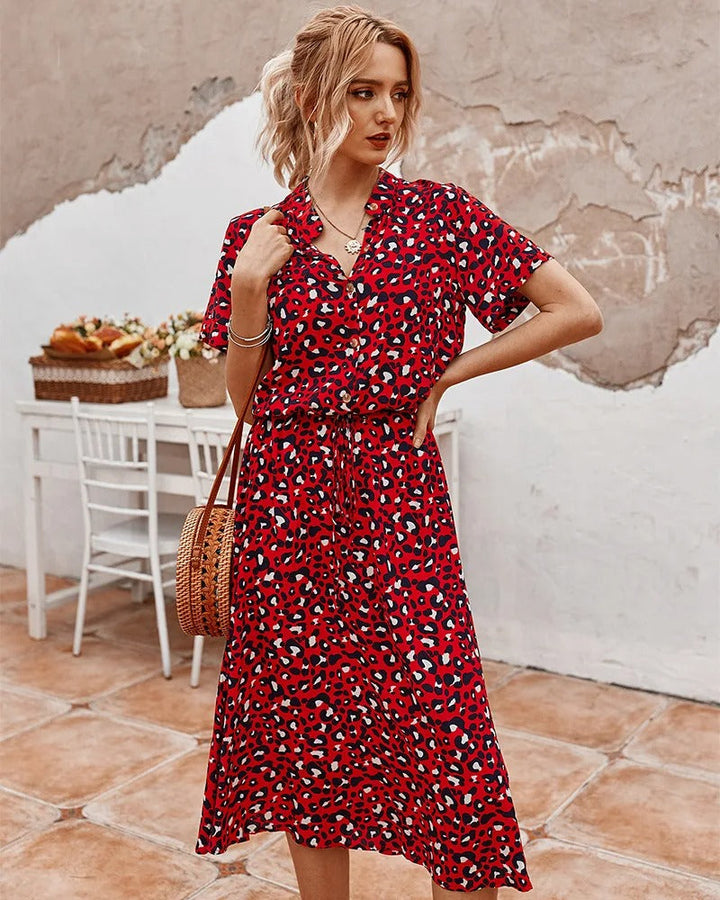 Elegant Lightweight Midi Summer Dress - Comfortable Style for Women Red