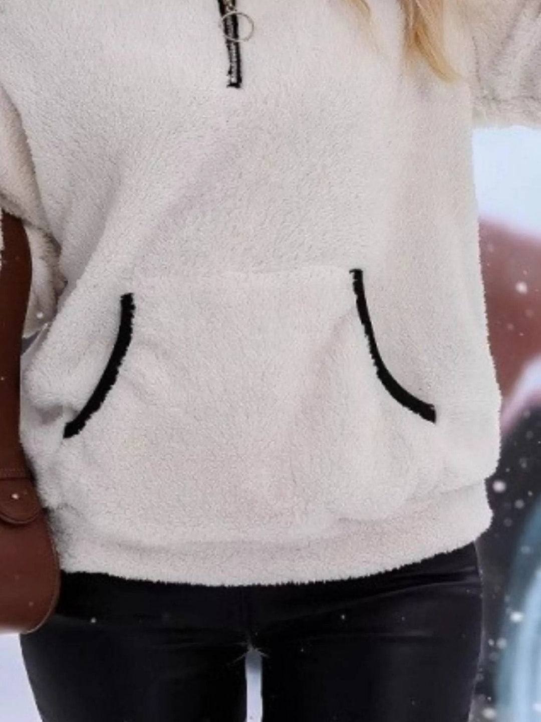 Women's Fuzzy Half-Zip Sweater with Kangaroo Pocket