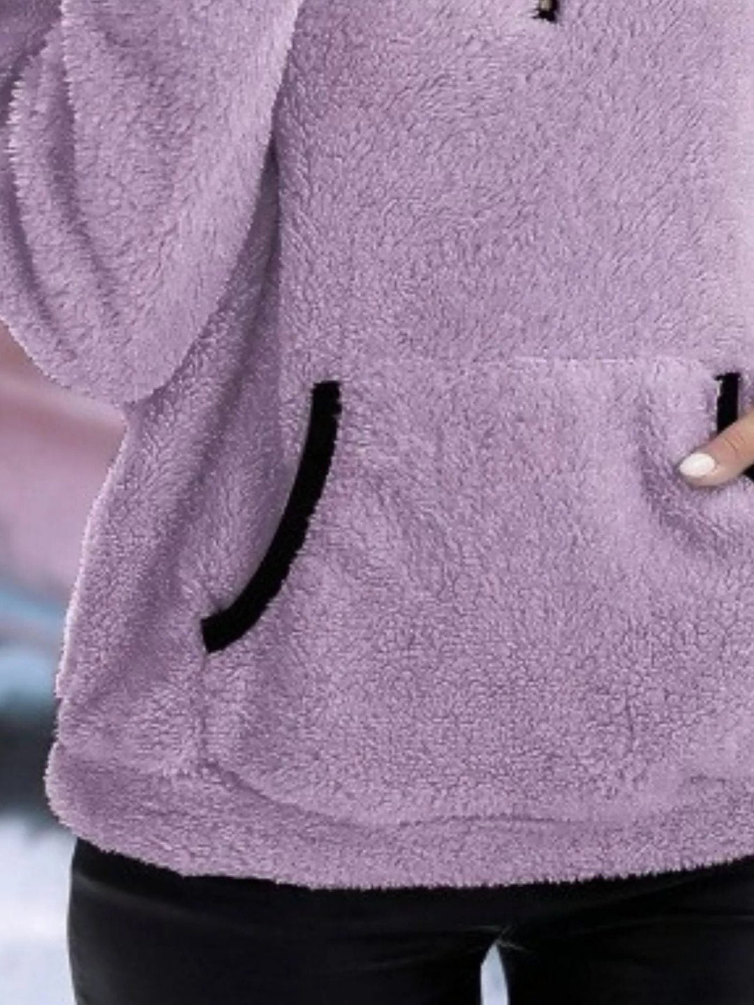 Women's Fuzzy Half-Zip Sweater with Kangaroo Pocket