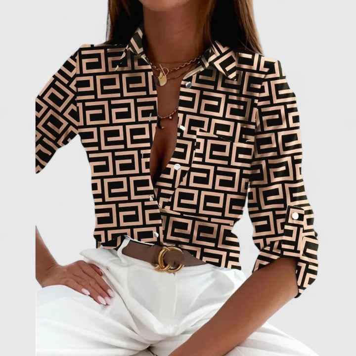 Women's Printed Long-Sleeve Blouse Khaki