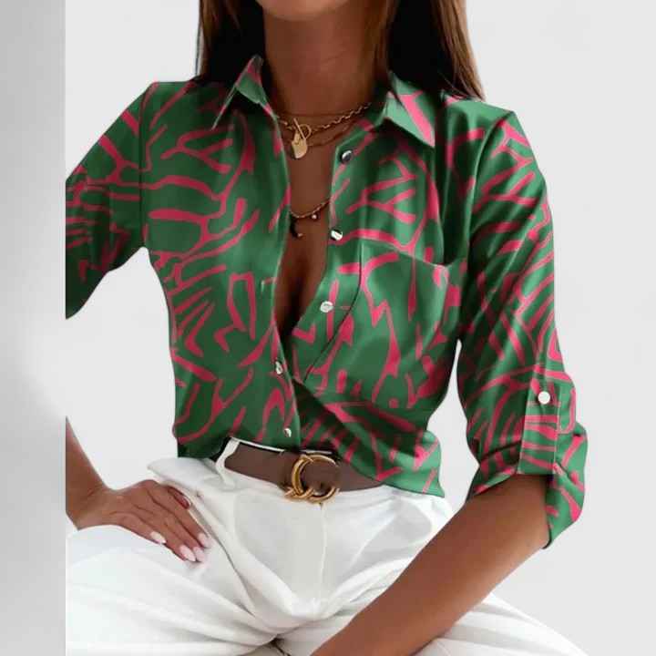Women's Printed Long-Sleeve Blouse Green