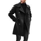 Men's Mid-Length Tailored Coat – Double-Breasted – Premium Fabric Black