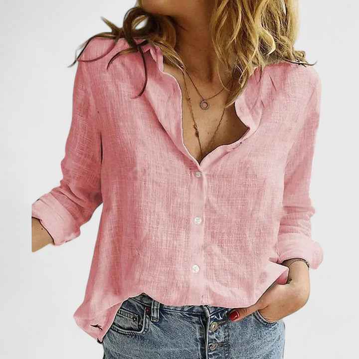 Women's Relaxed Button-Up Blouse Pink