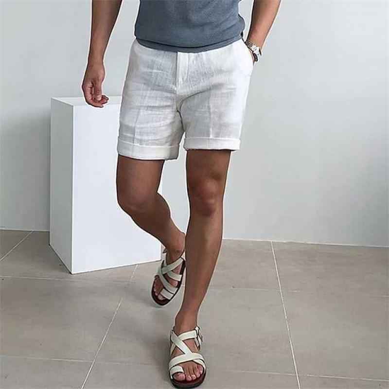 Men's Relaxed Fit Shorts – Cuffed Hem – Breathable Fabric – Casual Style White