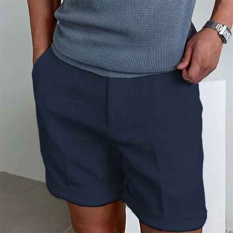 Men's Relaxed Fit Shorts – Cuffed Hem – Breathable Fabric – Casual Style Navy Blue