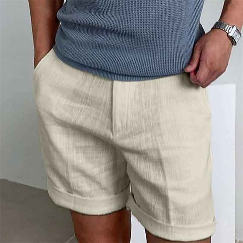 Men's Relaxed Fit Shorts – Cuffed Hem – Breathable Fabric – Casual Style Khaki