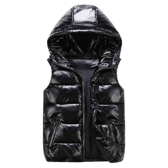 Men's Padded Bodywarmer – Relaxed Fit – Shiny Insulation – Windproof Hood Black