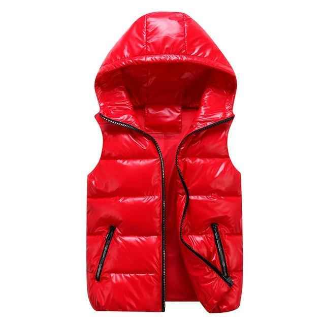 Men's Padded Bodywarmer – Relaxed Fit – Shiny Insulation – Windproof Hood Red
