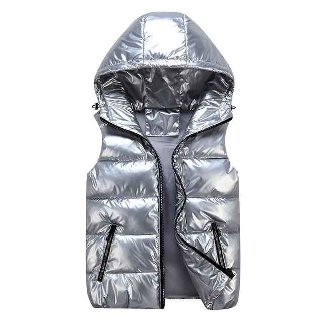 Men's Padded Bodywarmer – Relaxed Fit – Shiny Insulation – Windproof Hood Light Grey