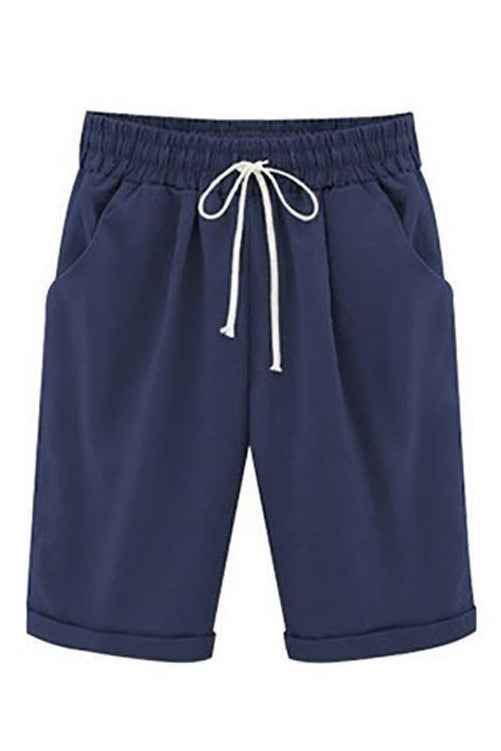Women's Loose Fit Shorts – Breathable Fabric – Drawstring Waist – Side Pockets Blue