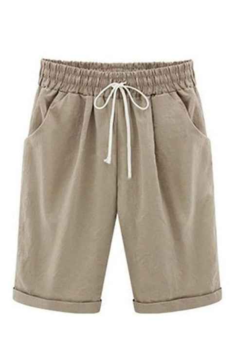 Women's Loose Fit Shorts – Breathable Fabric – Drawstring Waist – Side Pockets Khaki