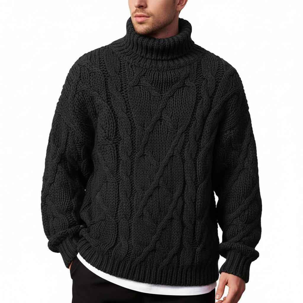 Men's Turtleneck Cable Knit Sweater Black