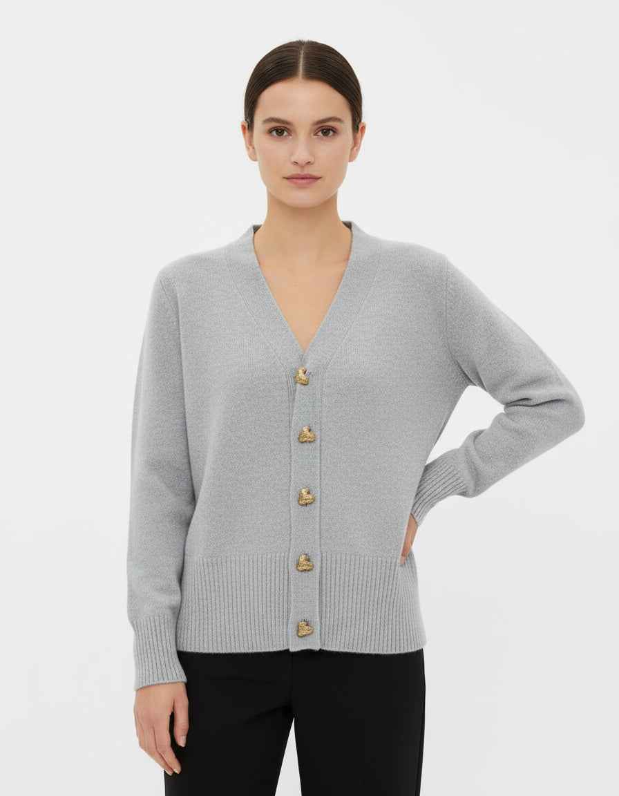 Women's Button-Front V-Neck Cardigan Gray One Size