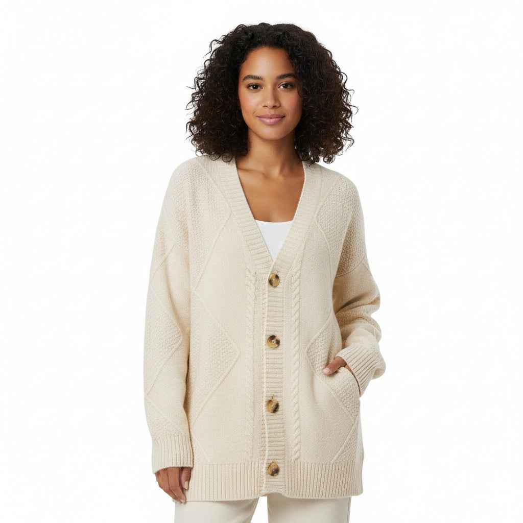 Women's Button-Front Knit Cardigan Beige