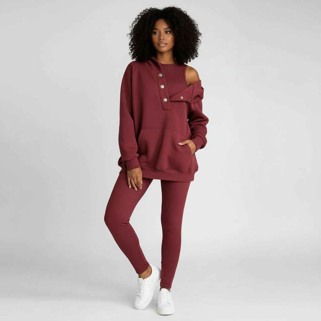 Women's Hooded Sweatshirt Set Red