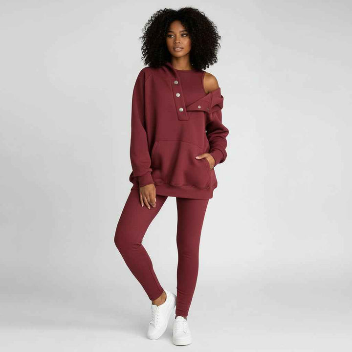 Women's Hooded Sweatshirt Set Red