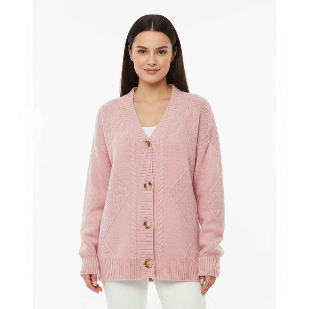 Women's Button-Front Knit Cardigan Pink