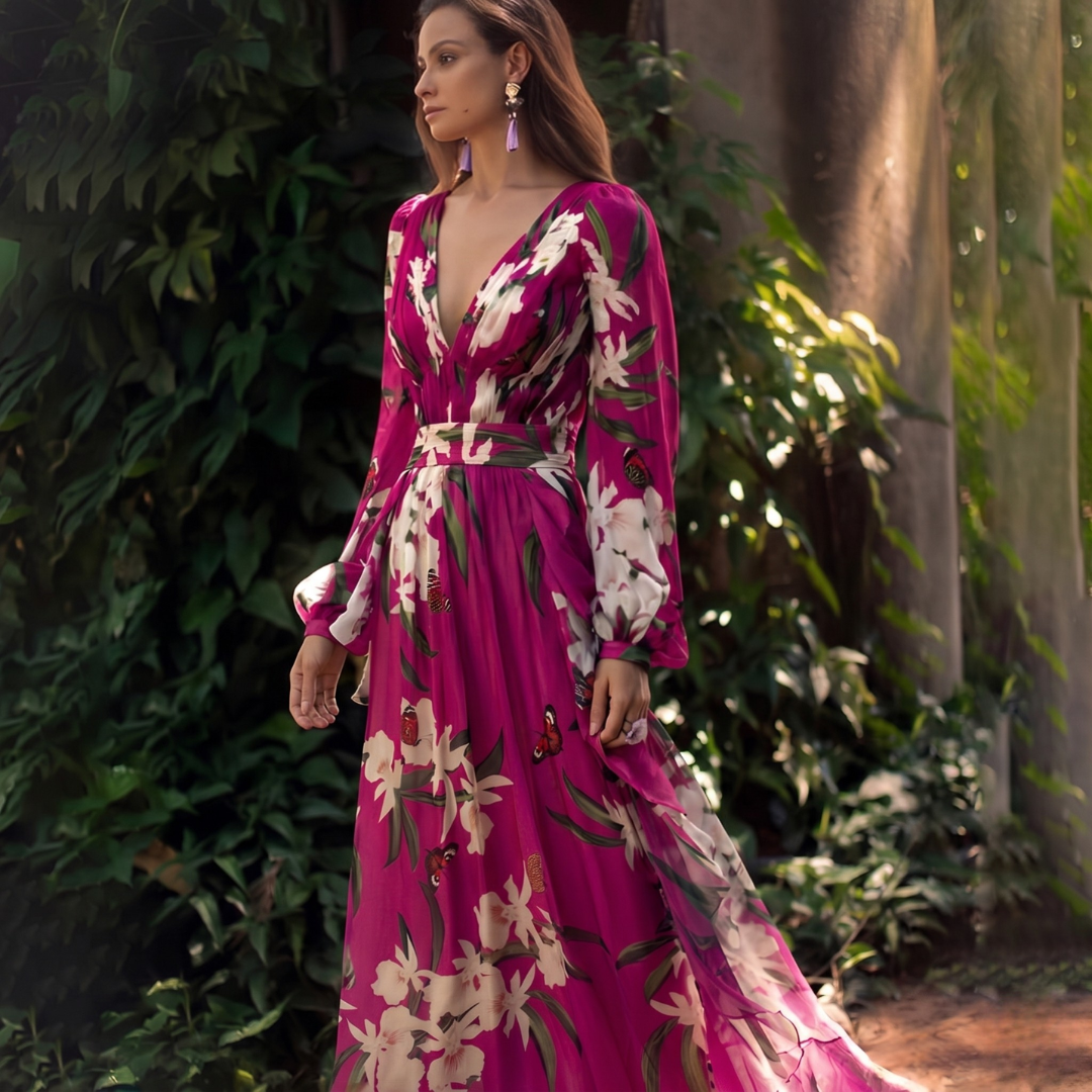 Rachel | Women's Lightweight Floral Chiffon Dress with Flowing Fit Purple