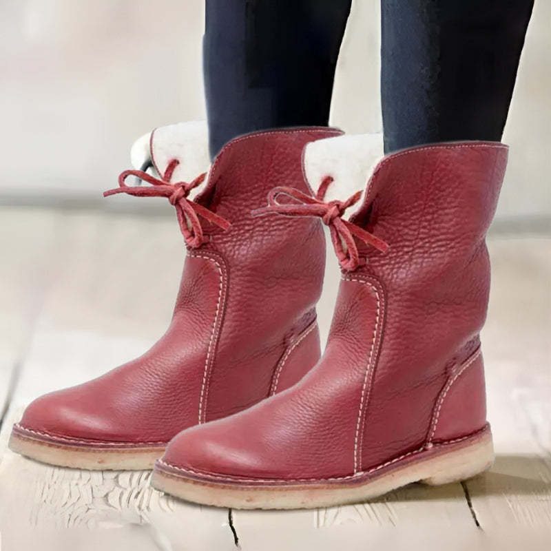 Snörade vinterboots för kvinnor med pälsfoder