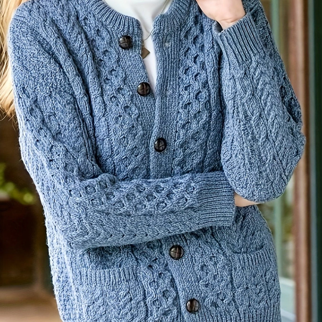 Women's Cable Knit Button-Front Cardigan Sea Blue