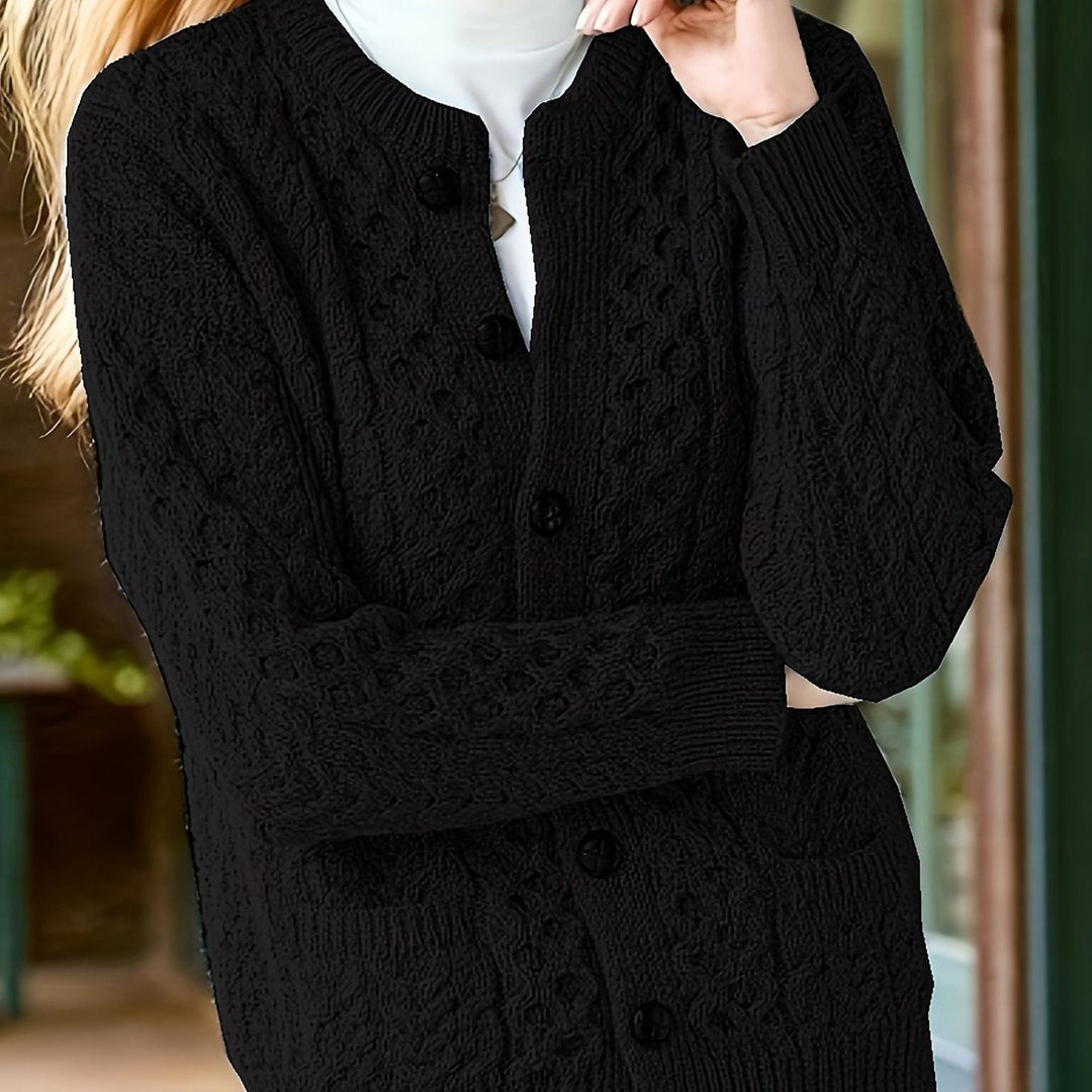 Women's Cable Knit Button-Front Cardigan Black