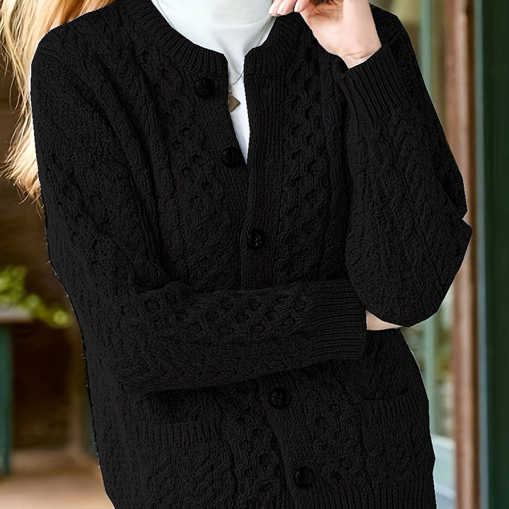 Women's Cable Knit Button-Front Cardigan Black