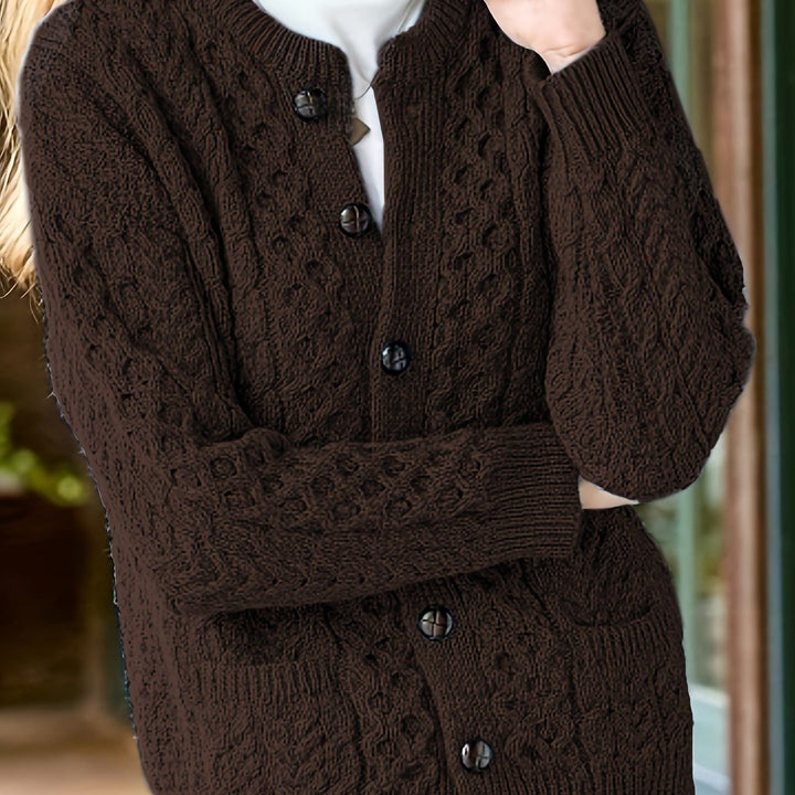Women's Cable Knit Button-Front Cardigan Coffee Brown