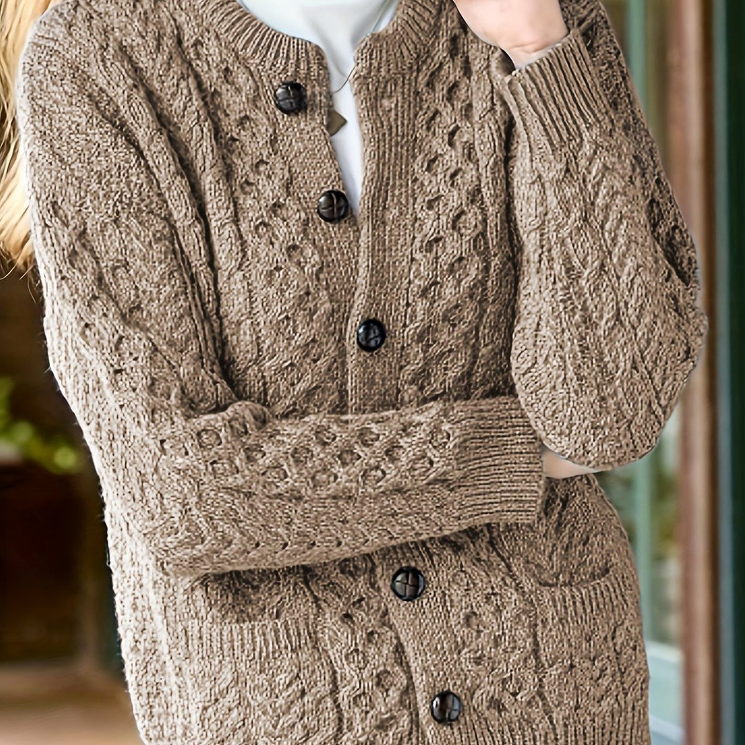 Women's Cable Knit Button-Front Cardigan Camel