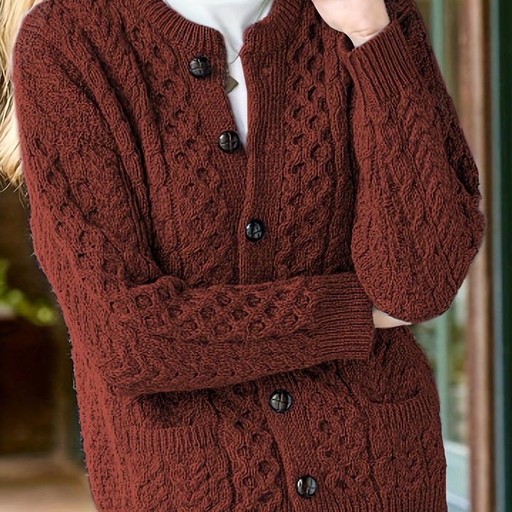 Women's Cable Knit Button-Front Cardigan Maroon