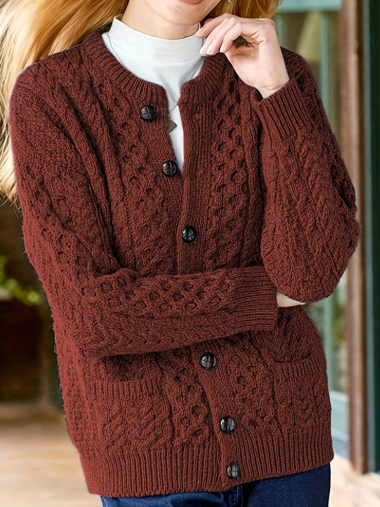 Women's Cable Knit Button Front Relaxed Fit Ribbed Textured Cardigan