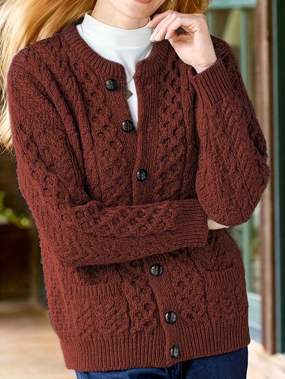 Women's Cable Knit Button-Front Cardigan