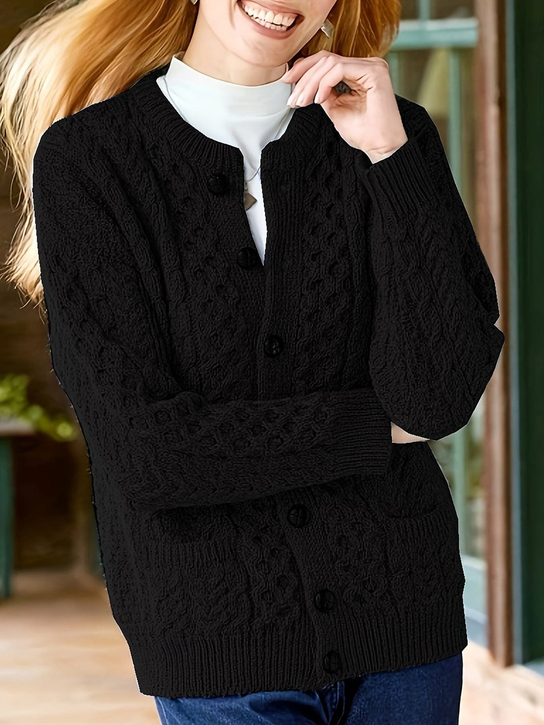 Women's Cable Knit Button-Front Cardigan