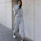 Women's Trendy Hooded Set - Stylish and Comfortable Grey