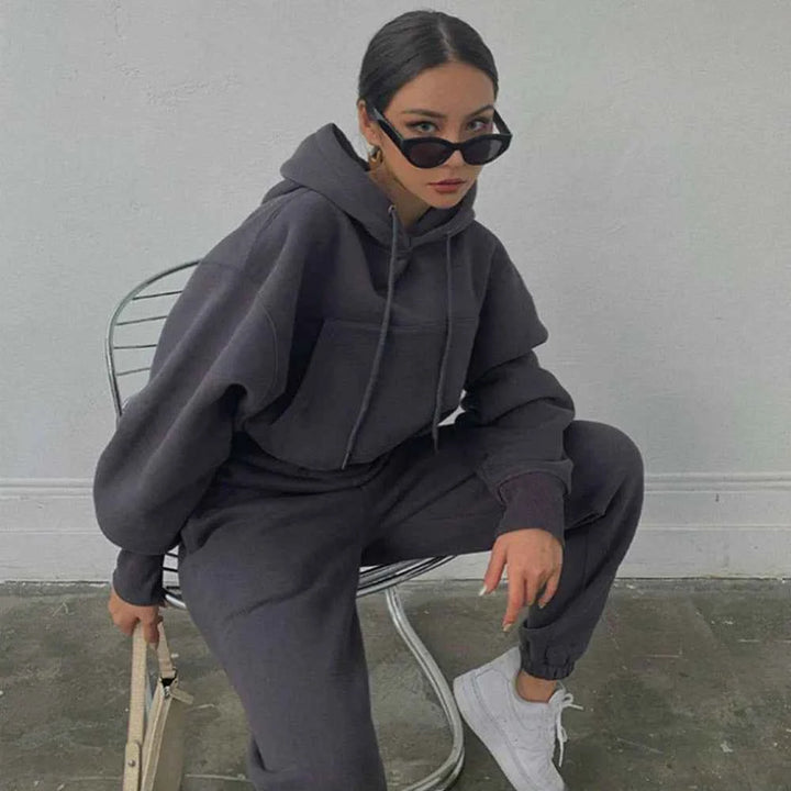 Women's Trendy Hooded Set - Stylish and Comfortable Dark Grey