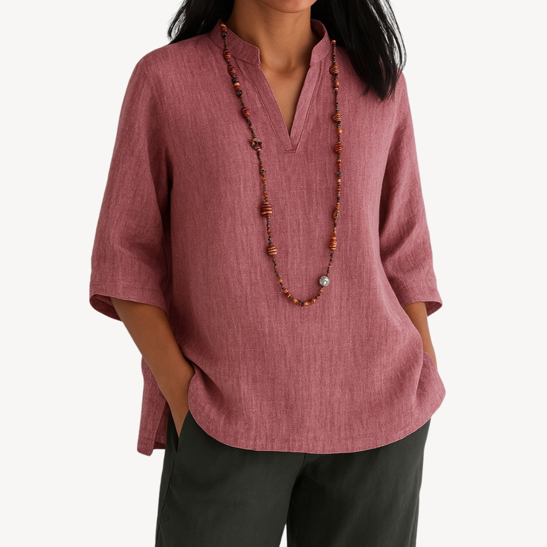 Women's Casual Linen Tunic Top Red