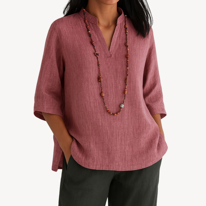 Women's Casual Linen Tunic Top Red