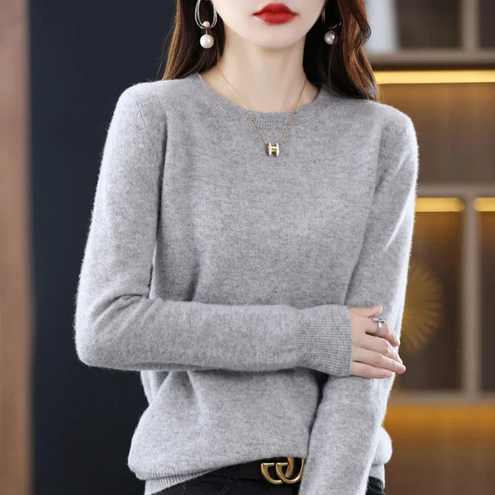 Women's Ribbed Knit Crew Neck Sweater Gray